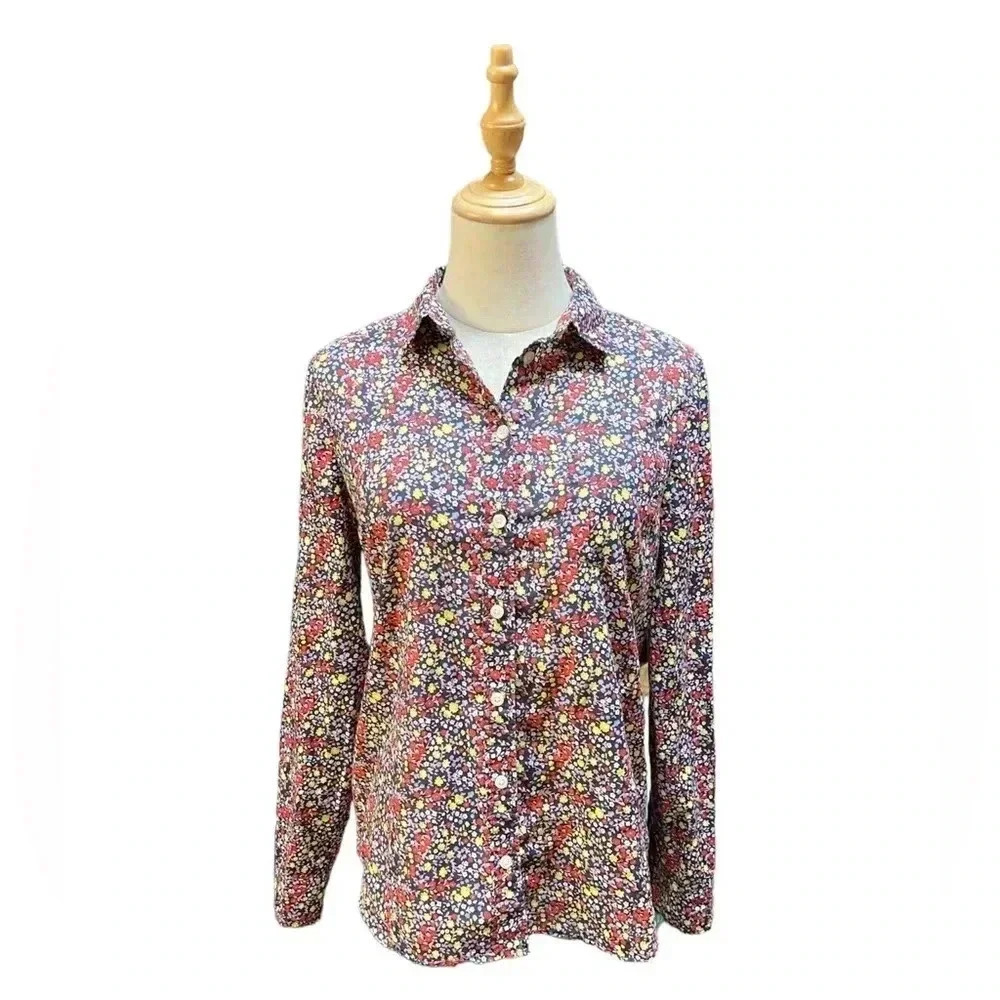 J Crew 100% Cotton Button Up Floral Blouse Size S